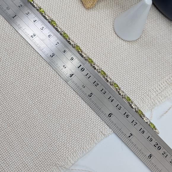 Vintage 925 Sterling Silver Peridot Leaf Link Bracelet 7 ½ in – Heavy 14 g - Picture 13 of 16